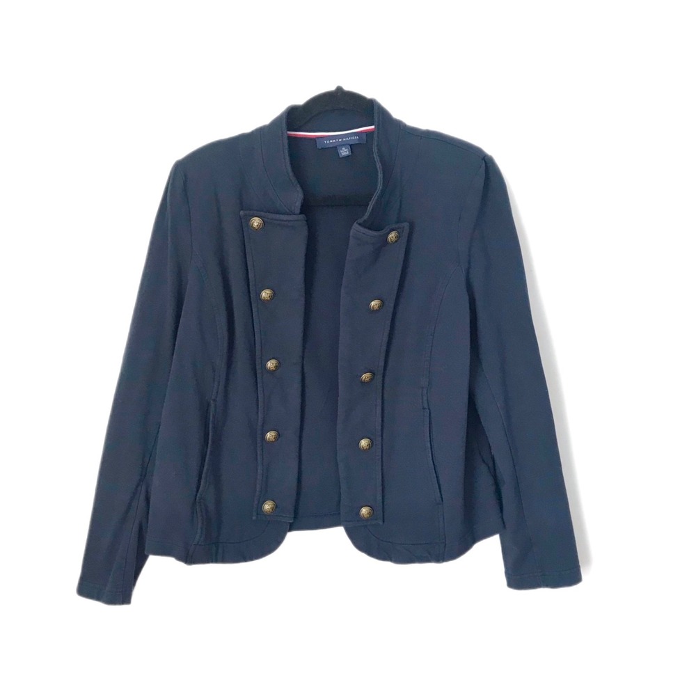 Tommy Hilfiger Navy Blue Knit Military-Style Jacket Blazer Pockets Women's XL